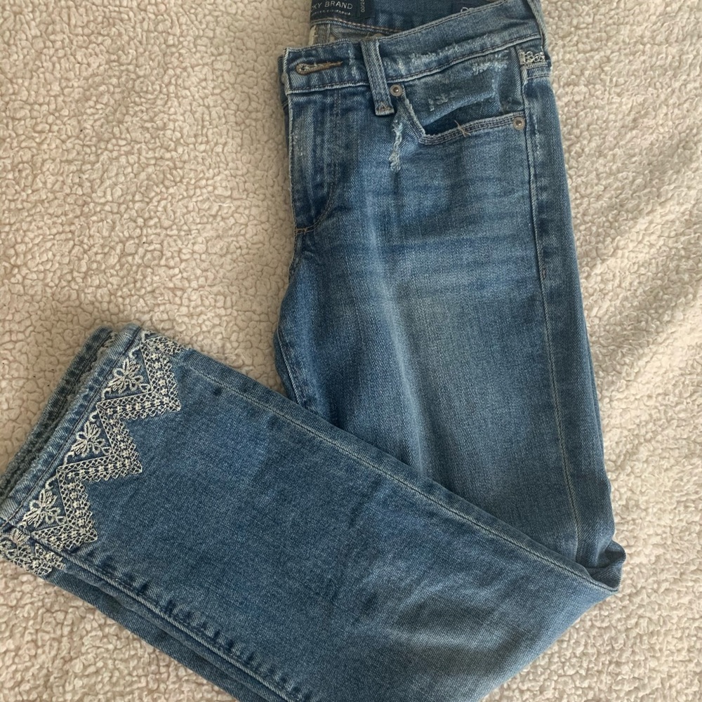 Lucky Brand “Lace” Embroidered Straight Jean